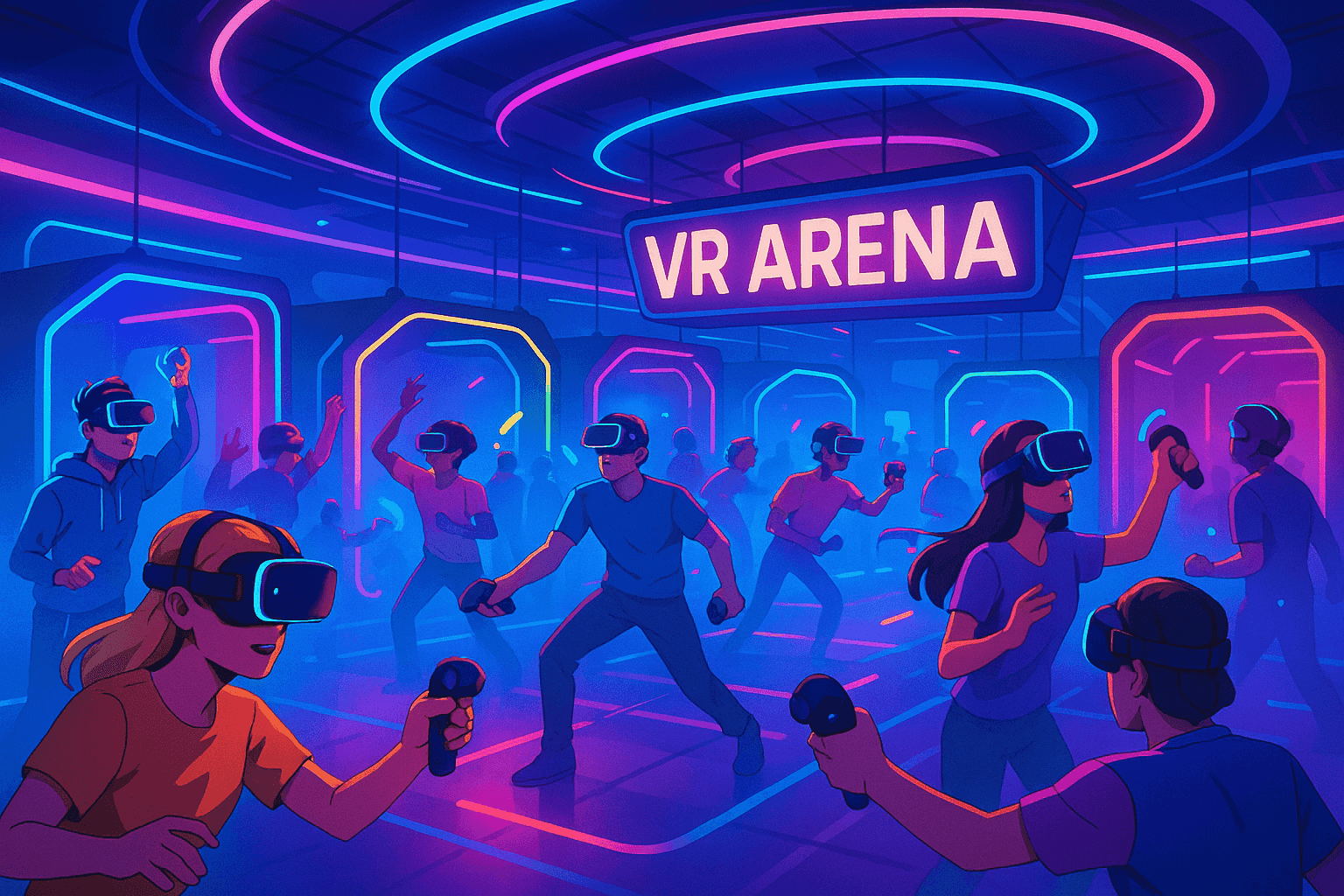 Futuristická VR aréna plná lidí